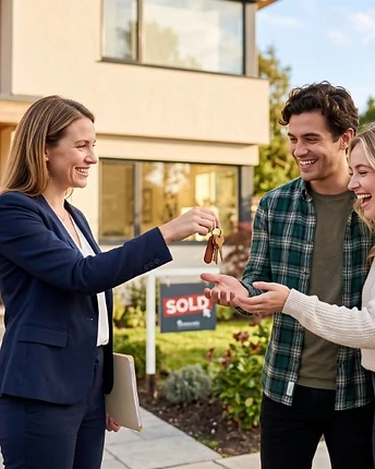 Realtor handing keys to a couple
